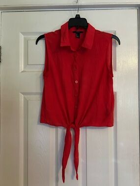 Forever 21 red orange Sleeveless Tie-Front Button Down Top